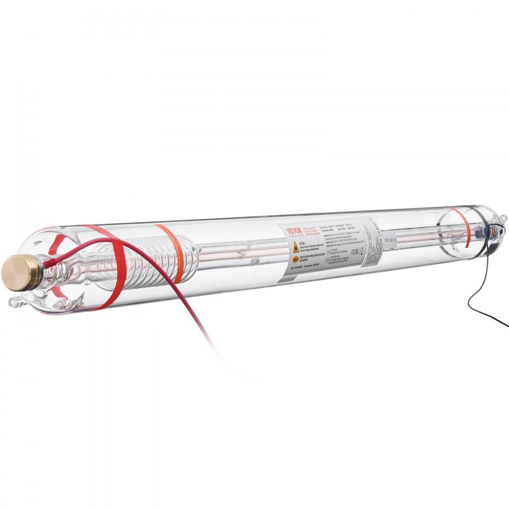VEVOR 90W CO2 Laser Tube, 49.2 in (1250 mm) Length, 3.1 in (80 mm) Dia Borosilicate Glass Laser Cutter Tube with Metal Head, 10,000hr Wires Preconnected for Laser Engraver Engraving Cutting Machine