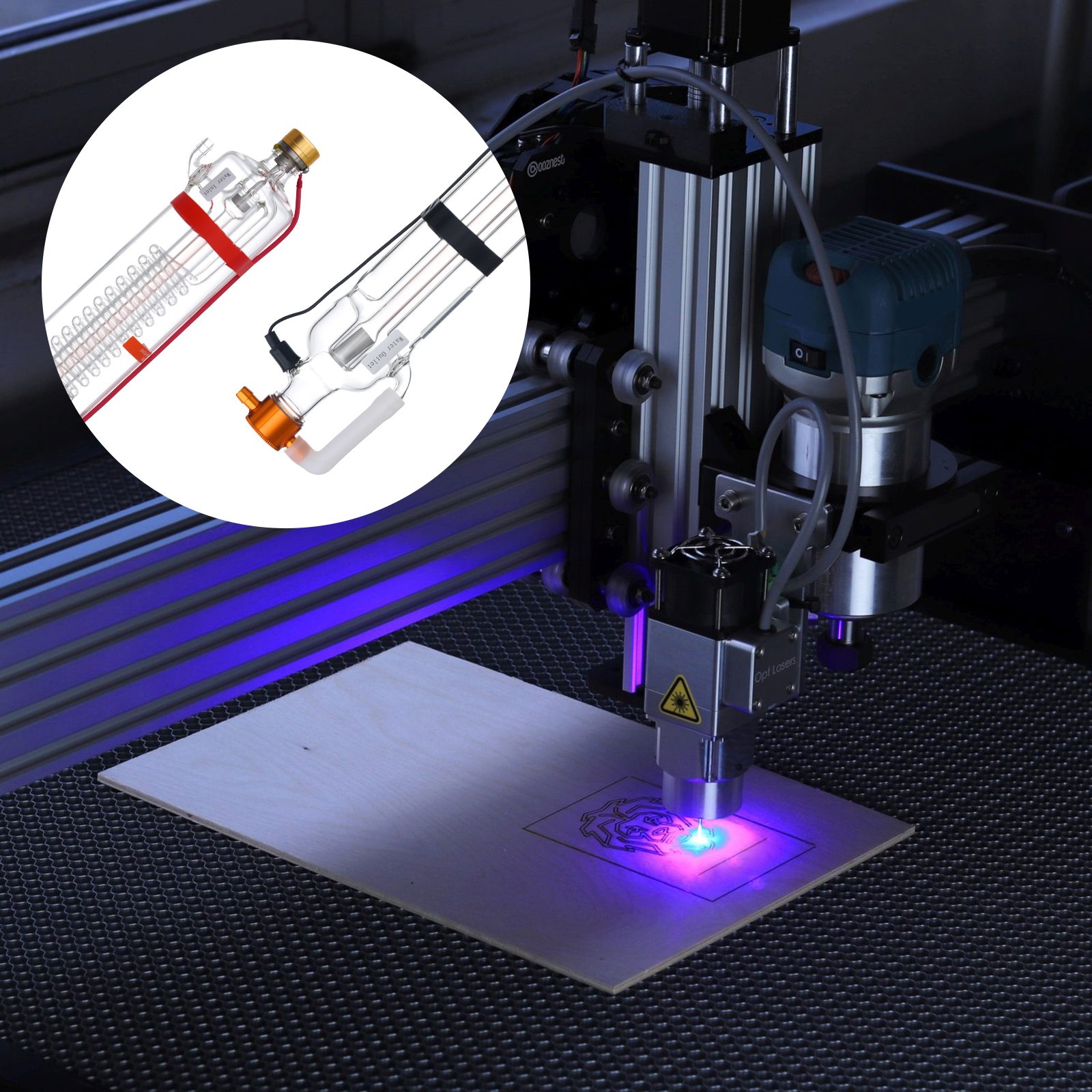 VEVOR 90W CO2 Laser Tube, 49.2 in (1250 mm) Length, 3.1 in (80 mm) Dia Borosilicate Glass Laser Cutter Tube with Metal Head, 10,000hr Wires Preconnected for Laser Engraver Engraving Cutting Machine