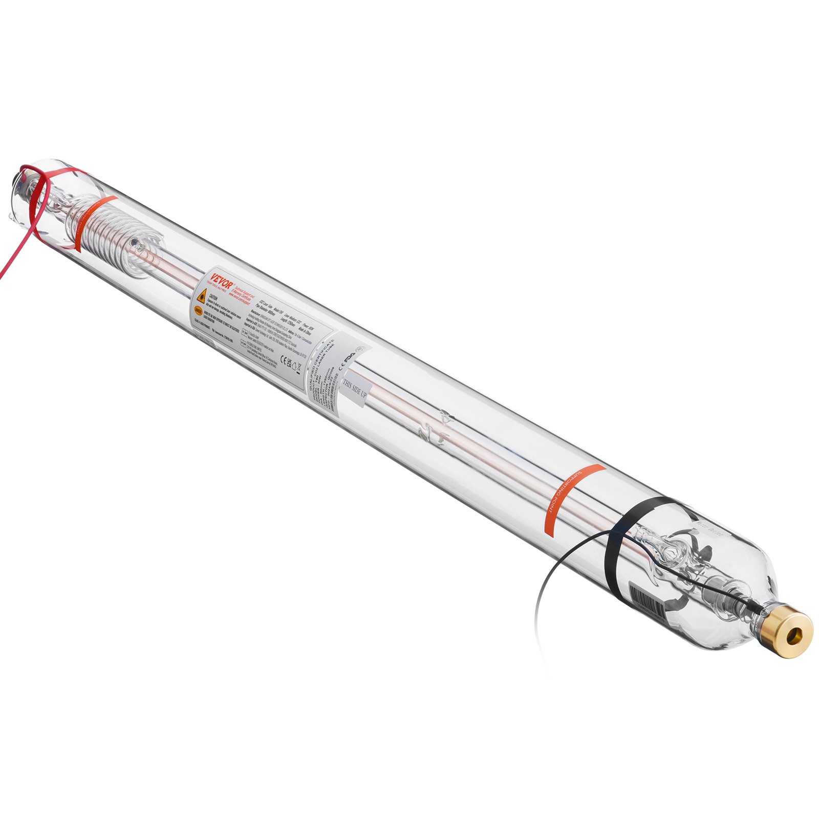 VEVOR 90W CO2 Laser Tube, 49.2 in (1250 mm) Length, 3.1 in (80 mm) Dia Borosilicate Glass Laser Cutter Tube with Metal Head, 10,000hr Wires Preconnected for Laser Engraver Engraving Cutting Machine