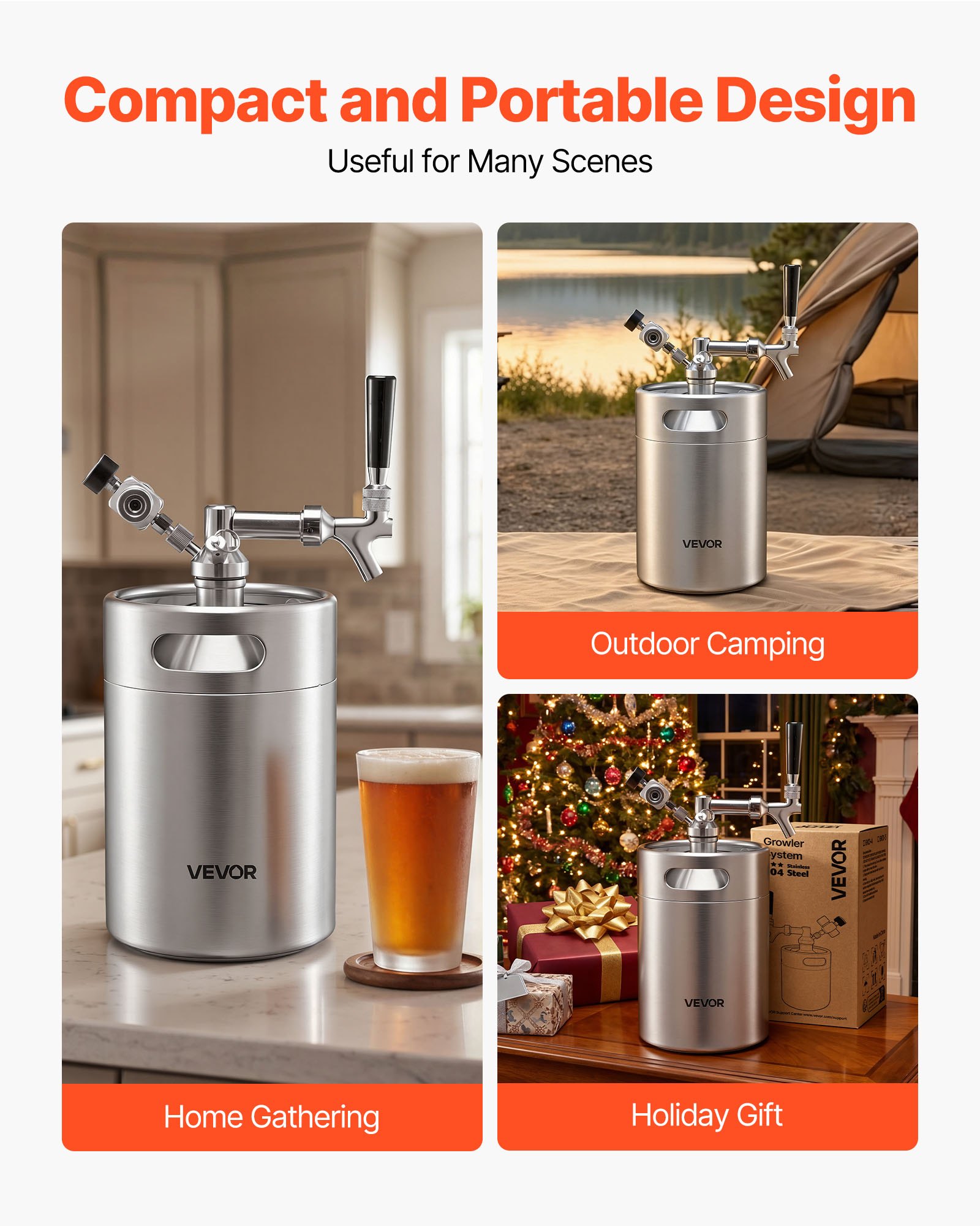 VEVOR 5L Mini Keg, Pressurized Growler Tap System, 304 Stainless Steel Beer Kit, with Co2 Regulator, Self-Closing Faucet, Keeps Fresh and Carbonation for Homebrew, Craft and Draft Beer