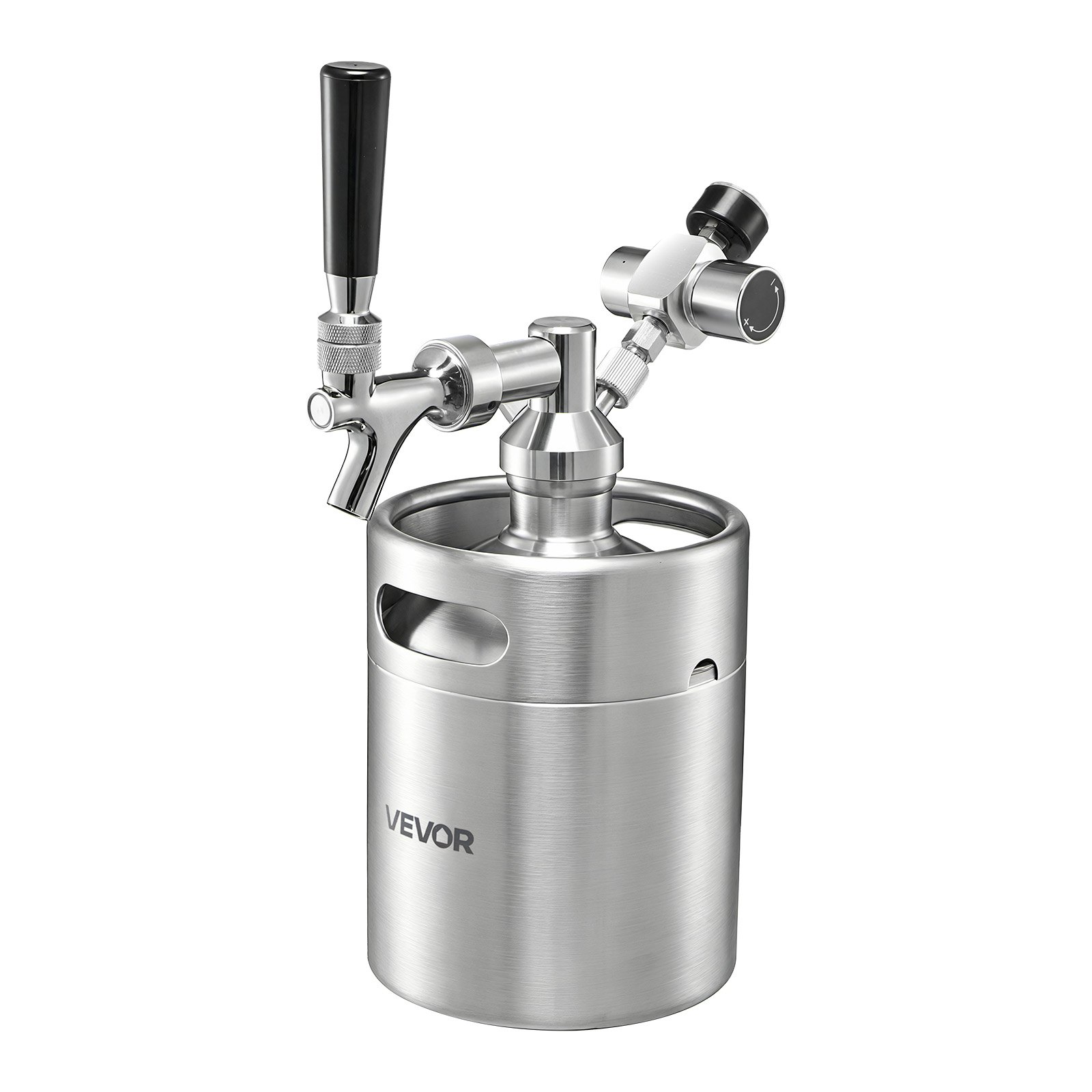 VEVOR 1.94L Mini Keg, Pressurized Growler Tap System, 304 Stainless Steel Beer Kit, with Co2 Regulator, Self-Closing Faucet, Keeps Fresh and Carbonation for Homebrew, Craft and Draft Beer