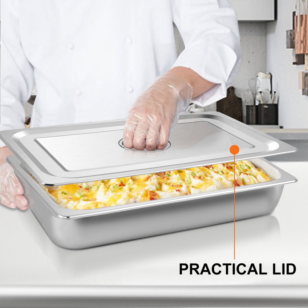 VEVOR 4 Pack Steam Table Pans 20.9 x 12.8 x 3.9 Inch Deep Steam Table Pan Full Size 13L Deep Food Container Stainless Steel Oven Tray Hotel Pans Anti-Jam Steam Table Food Pan