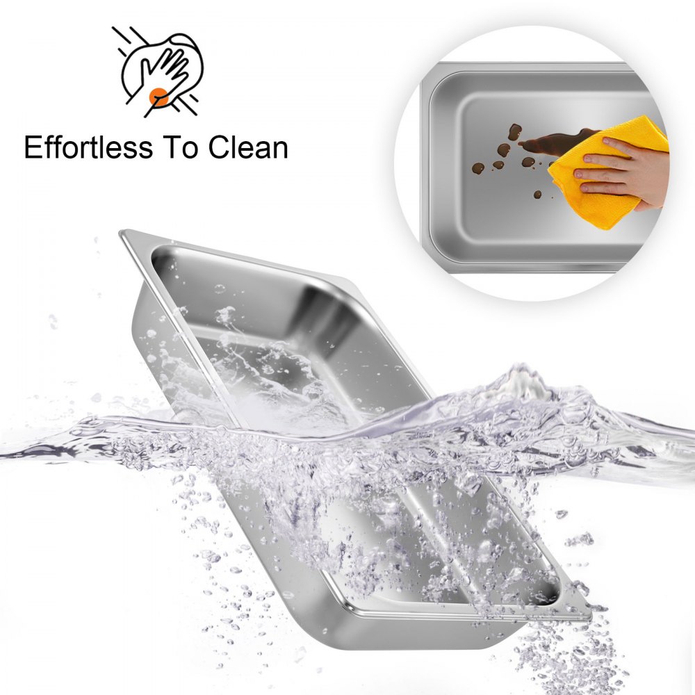 VEVOR 4 Pack Steam Table Pans 20.9 x 12.8 x 3.9 Inch Deep Steam Table Pan Full Size 13L Deep Food Container Stainless Steel Oven Tray Hotel Pans Anti-Jam Steam Table Food Pan