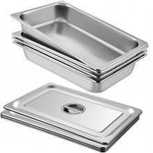 VEVOR 4 Pack Hotel Pan 4" Deep Steam Table Pan Full Size with Lid 20.8" L x 12.8" W Hotel Pan 22 Gauge Stainless Steel Anti Jam Steam Table Pan