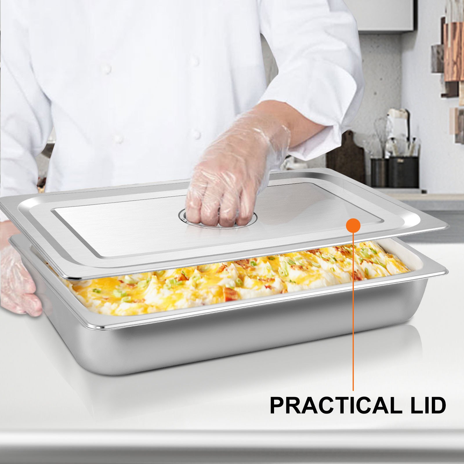 VEVOR 4 Pack Steam Table Pans 20.9 x 12.8 x 3.9 Inch Deep Steam Table Pan Full Size 13L Deep Food Container Stainless Steel Oven Tray Hotel Pans Anti-Jam Steam Table Food Pan