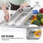 VEVOR 6 Pack Steam Table Pans 20.9 x 12.8 x 3.9 Inch Deep Steam Table Pan Full Size 13L Deep Food Container Stainless Steel Oven Tray Hotel Pans Anti-Jam Steam Table Food Pan