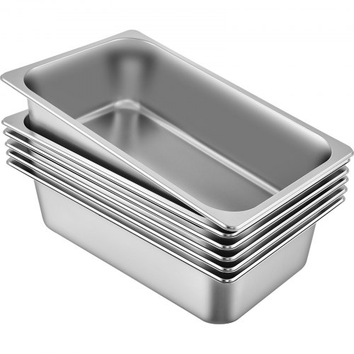 VEVOR 6 Pack Steam Table Pans 20.9 x 12.8 x 5.9 Inch Deep Steam Table Pan Full Size 20.5L Deep Food Container Stainless Steel Oven Tray Hotel Pans Anti-Jam Steam Table Food Pan
