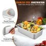 VEVOR steam table pans with fruits, round corners, and flattened edges on kitchen counter.