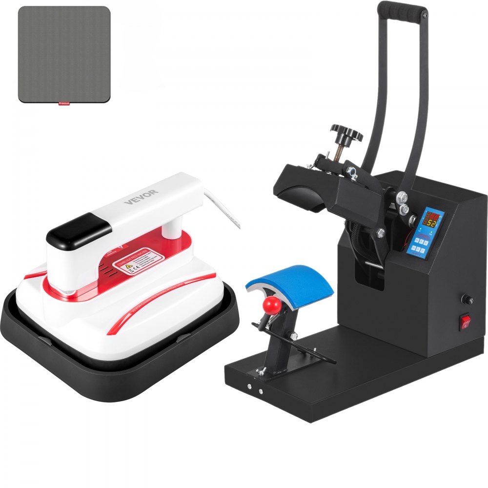 VEVOR Kit de prensa de calor, prensa de calor de 5,5 x 3,5 pulgadas para gorra y mini prensa de calor portátil de 7 x 8 pulgadas para camisetas, carcasas de teléfonos móviles, bolsas de lona, ​​color rojo