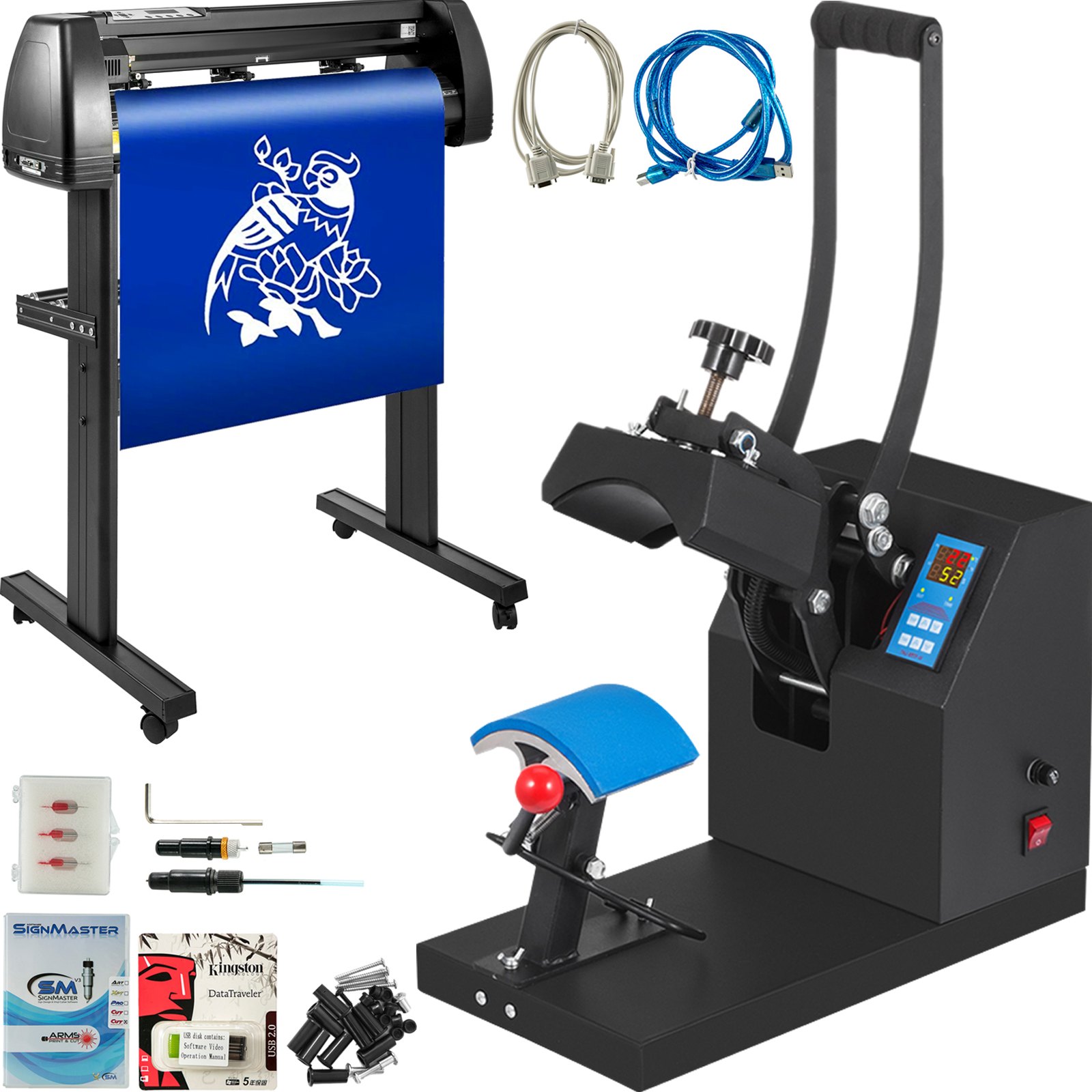 VEVOR 5.5x3.5 inch Cap Heat Press & 53 Inch Vinyl Cutter Machine w/ Floor Stand