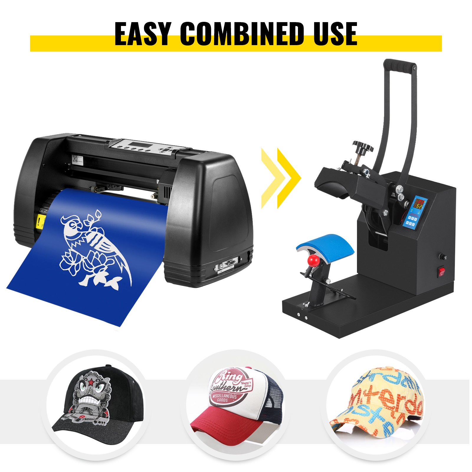 VEVOR 5.5x3.5 inch Cap Heat Press & 53 Inch Vinyl Cutter Machine w/ Floor Stand