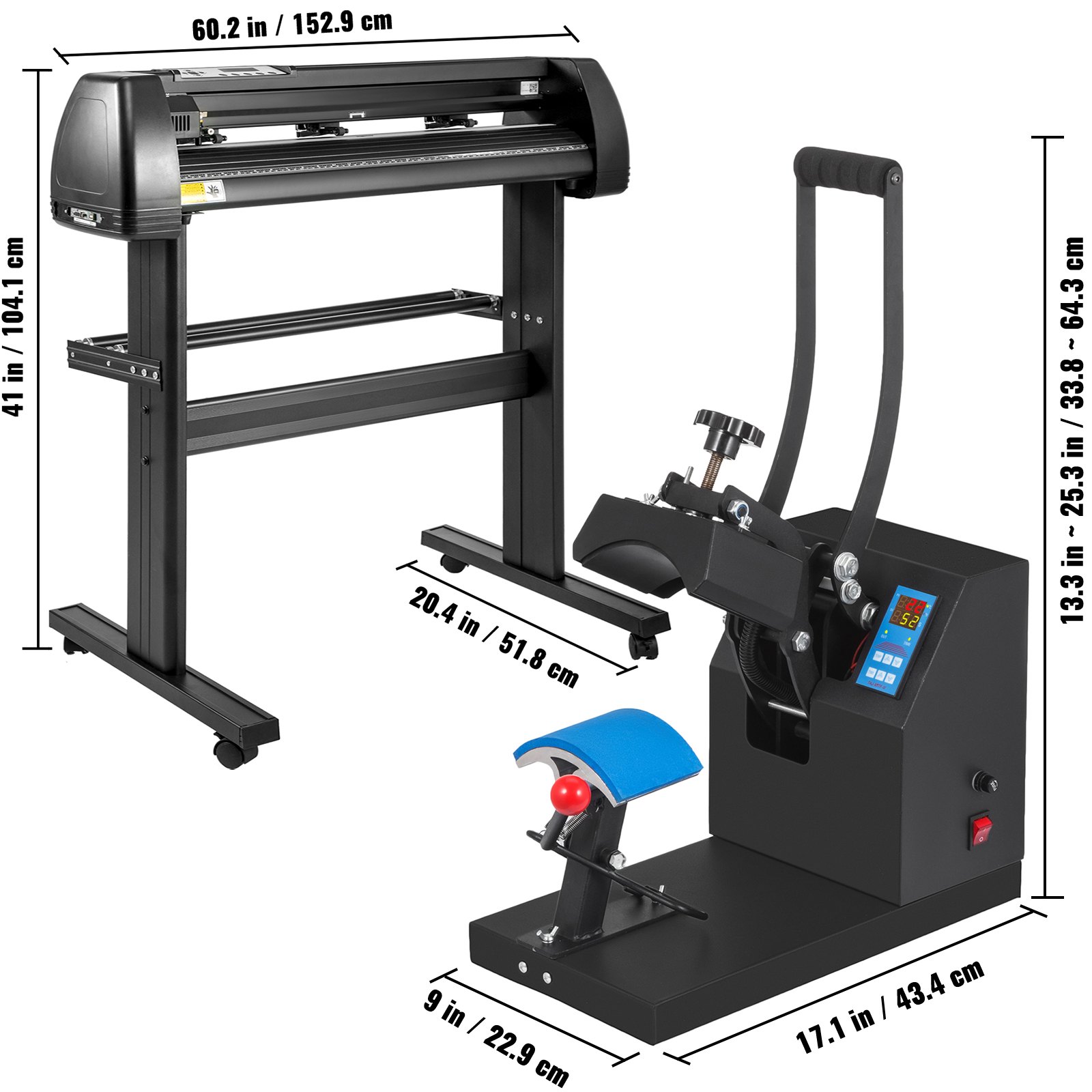 VEVOR 5.5x3.5 inch Cap Heat Press & 53 Inch Vinyl Cutter Machine w/ Floor Stand