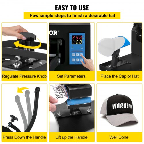VEVOR Heat Press 6x3.75Inch Curved Element Hat Press Clamshell Design Heat Press for Hats Rigid Steel Frame No Stick Digital LCD Timer and Temperature Control (6x3.75Inch Clamshell Design)