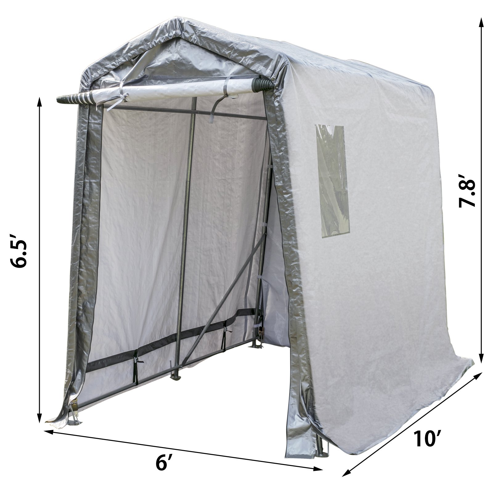 Portable Storage Shed, Portable Garage Shelter, 6x10x7.8 ft Storage Shelter Grey