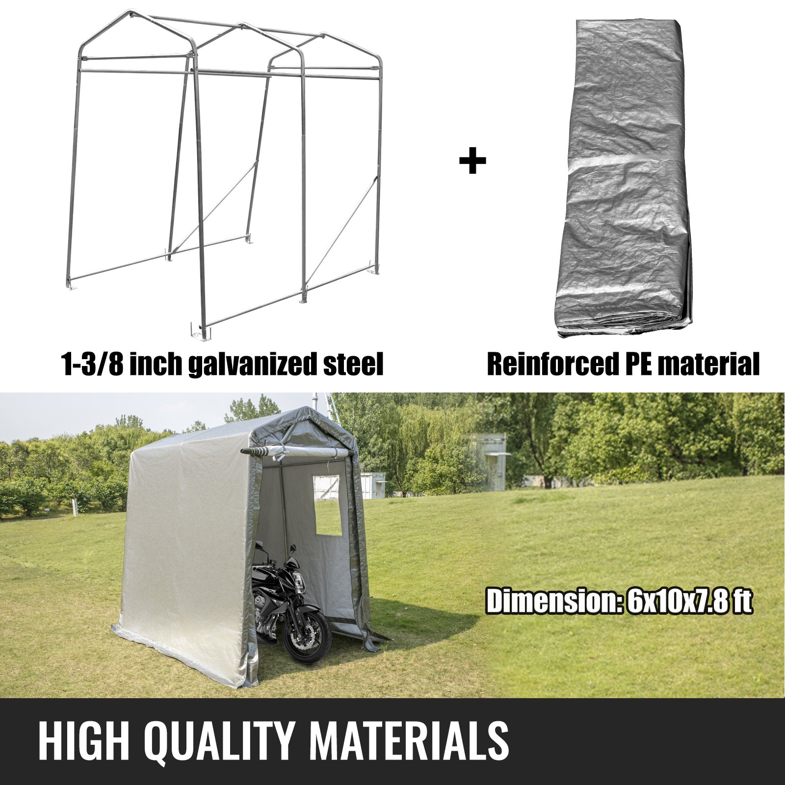 Portable Storage Shed, Portable Garage Shelter, 6x10x7.8 ft Storage Shelter Grey