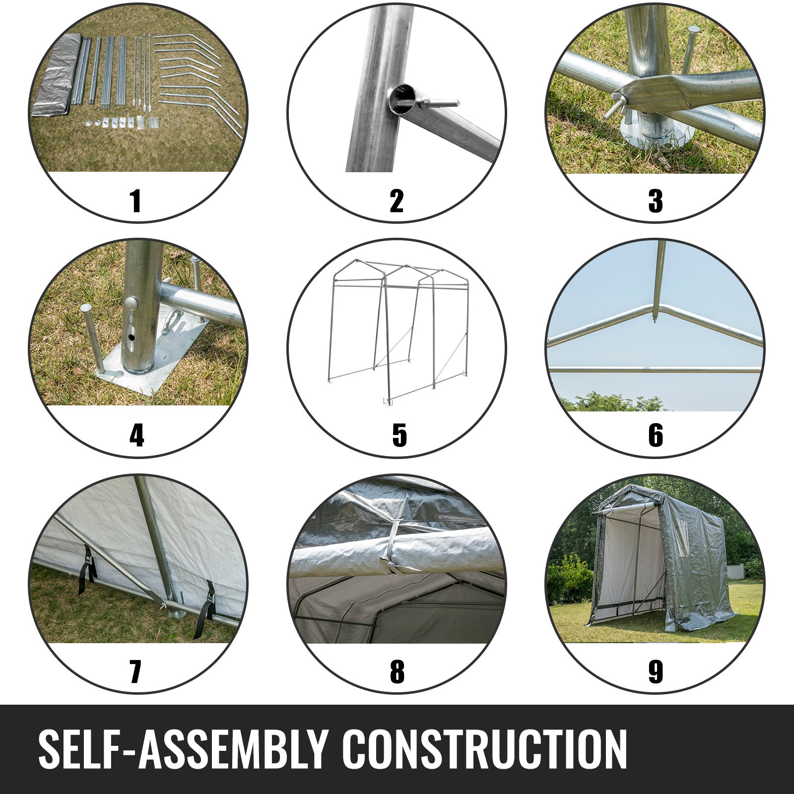 Portable Storage Shed, Portable Garage Shelter, 6x10x7.8 ft Storage Shelter Grey