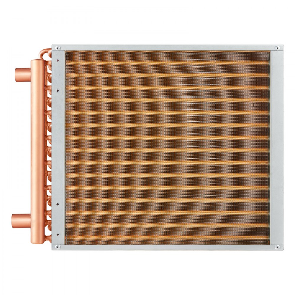 VEVOR Heat Exchanger Water to Air, 16"x 16" with 3-Row 3/8" Copper Ports, 193 Aluminum Fins Heat Exchanger for Outdoor Wood Furnaces, Residential Heating and Cooling, and Forced Air Heating