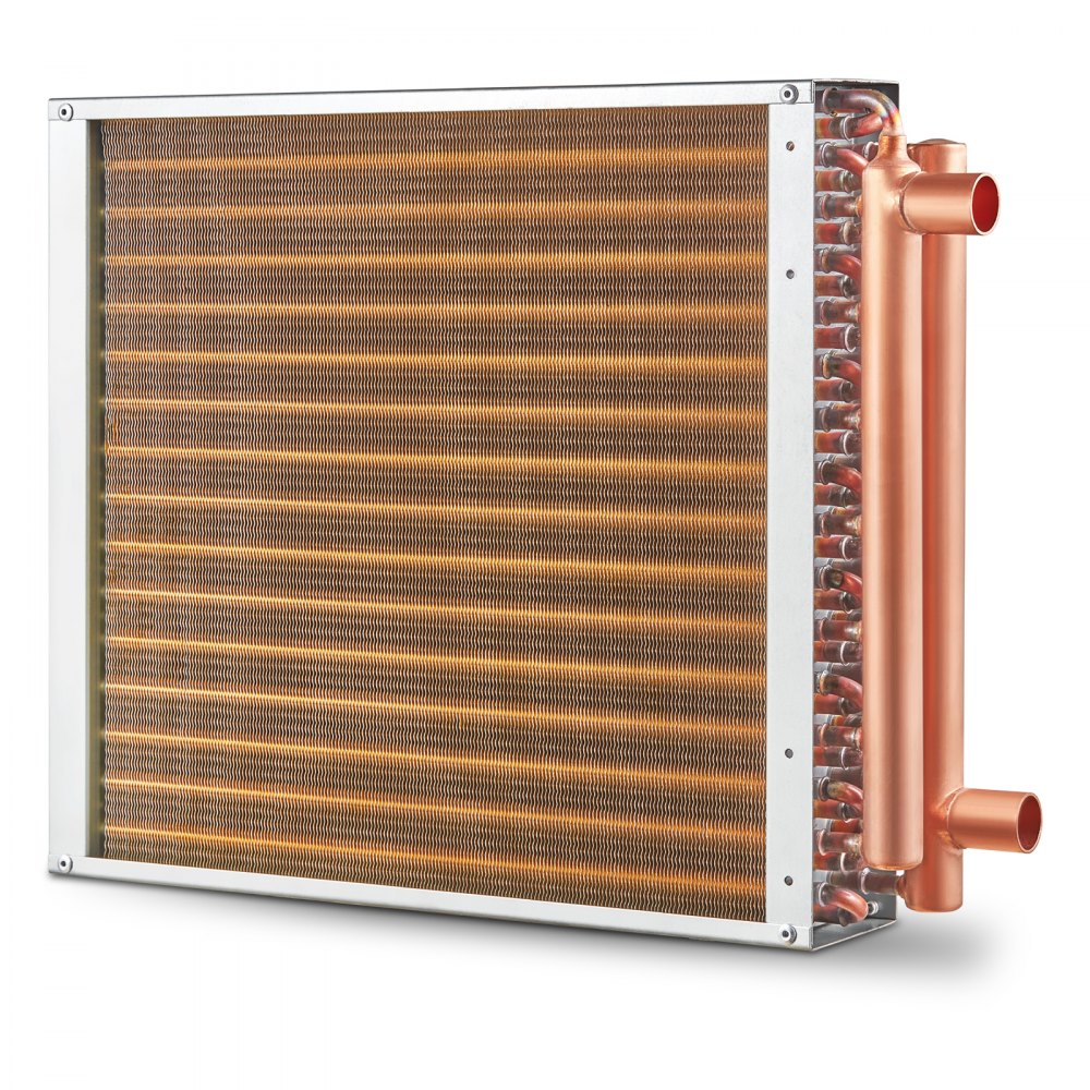 VEVOR 16"x 16"/40.6 x 40.6 cm Heat Exchanger Water to Air 3-Row 3/8"/ 1 cm Copper Ports 193 Fins