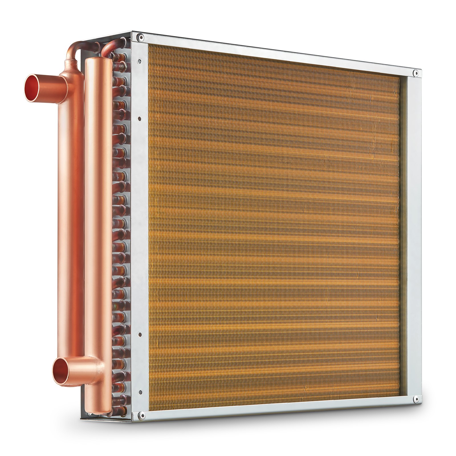 VEVOR 16"x 16"/40.6 x 40.6 cm Heat Exchanger Water to Air 3-Row 3/8"/ 1 cm Copper Ports 193 Fins
