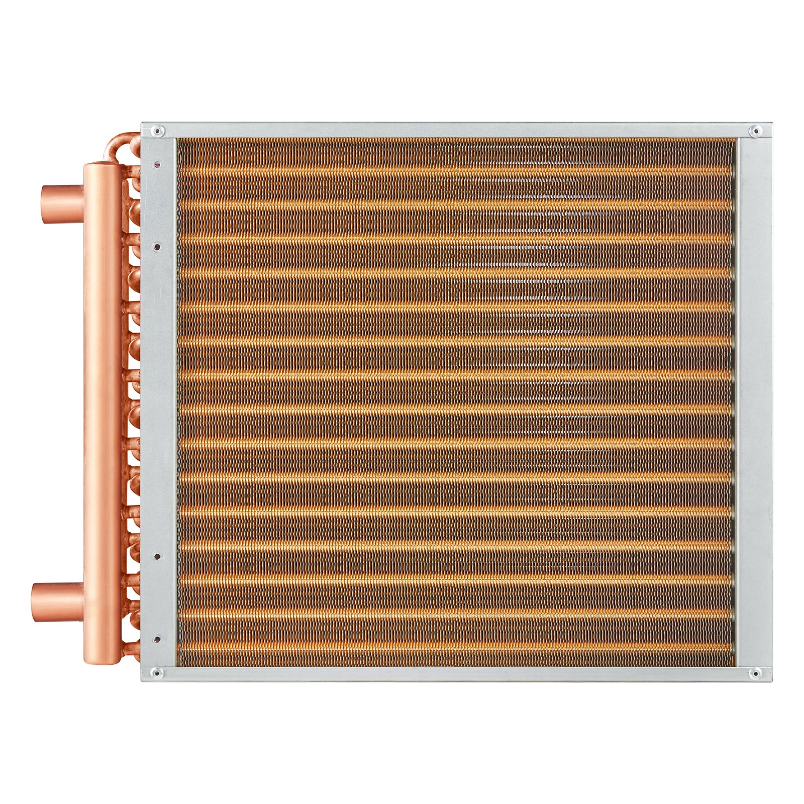 VEVOR 16"x 16"/40.6 x 40.6 cm Heat Exchanger Water to Air 3-Row 3/8"/ 1 cm Copper Ports 193 Fins