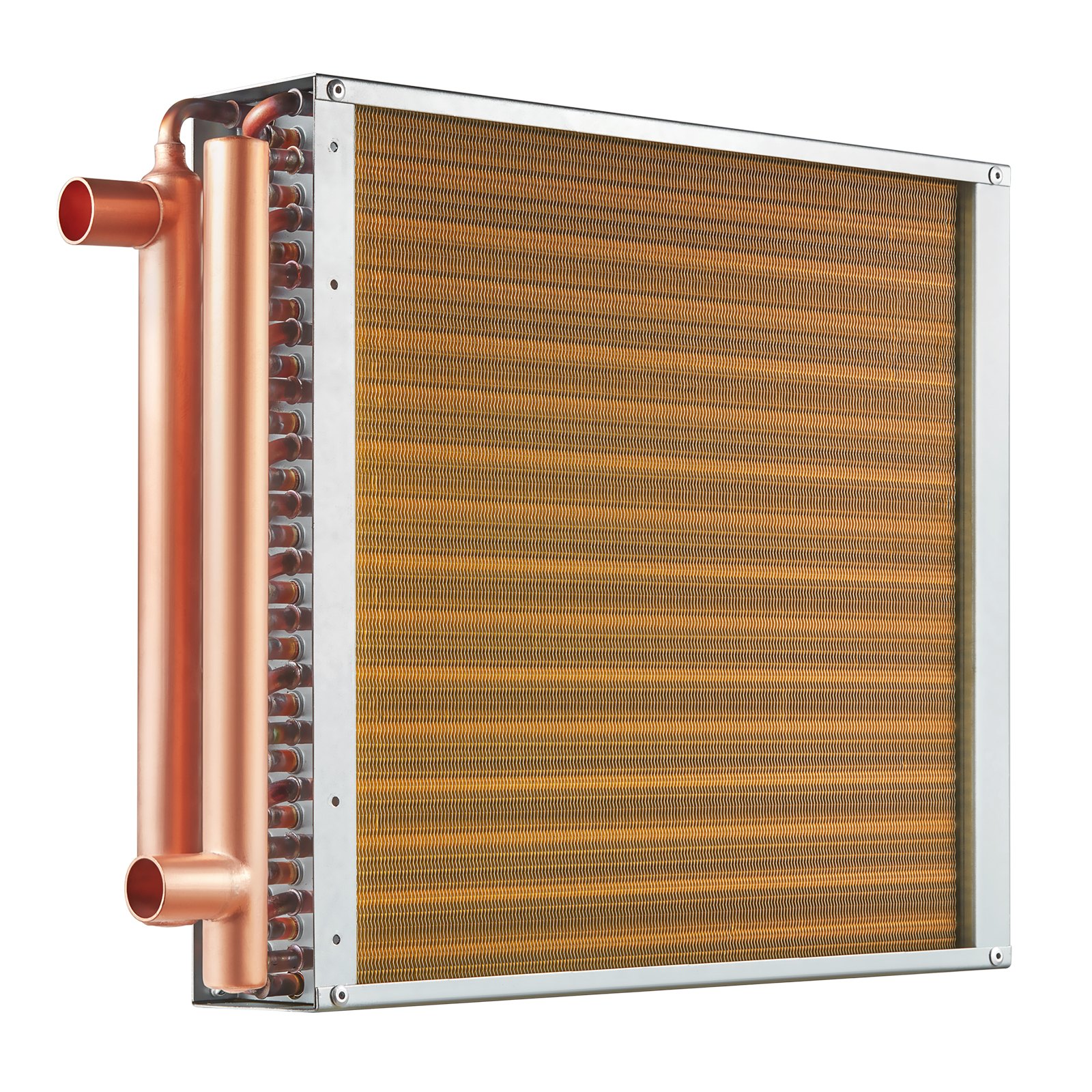 VEVOR 16"x 16"/40.6 x 40.6 cm Heat Exchanger Water to Air 3-Row 3/8"/ 1 cm Copper Ports 193 Fins