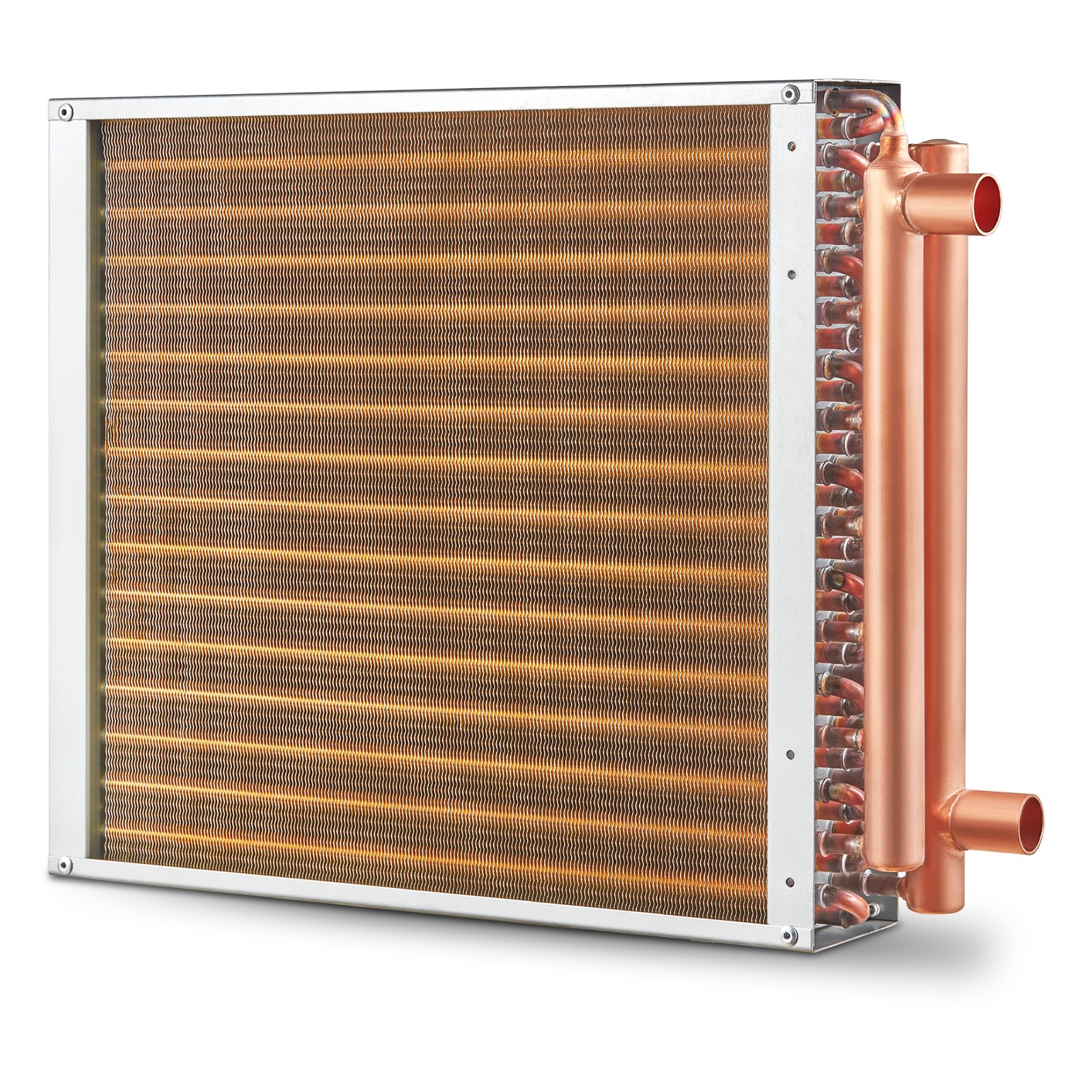 VEVOR 16"x 16"/40.6 x 40.6 cm Heat Exchanger Water to Air 3-Row 3/8"/ 1 cm Copper Ports 193 Fins