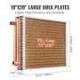 VEVOR 18"x 20"/45.7 x 50.8 cm Heat Exchanger Water to Air 3-Row 3/8"/ 1 cm Copper Ports 242 Fins