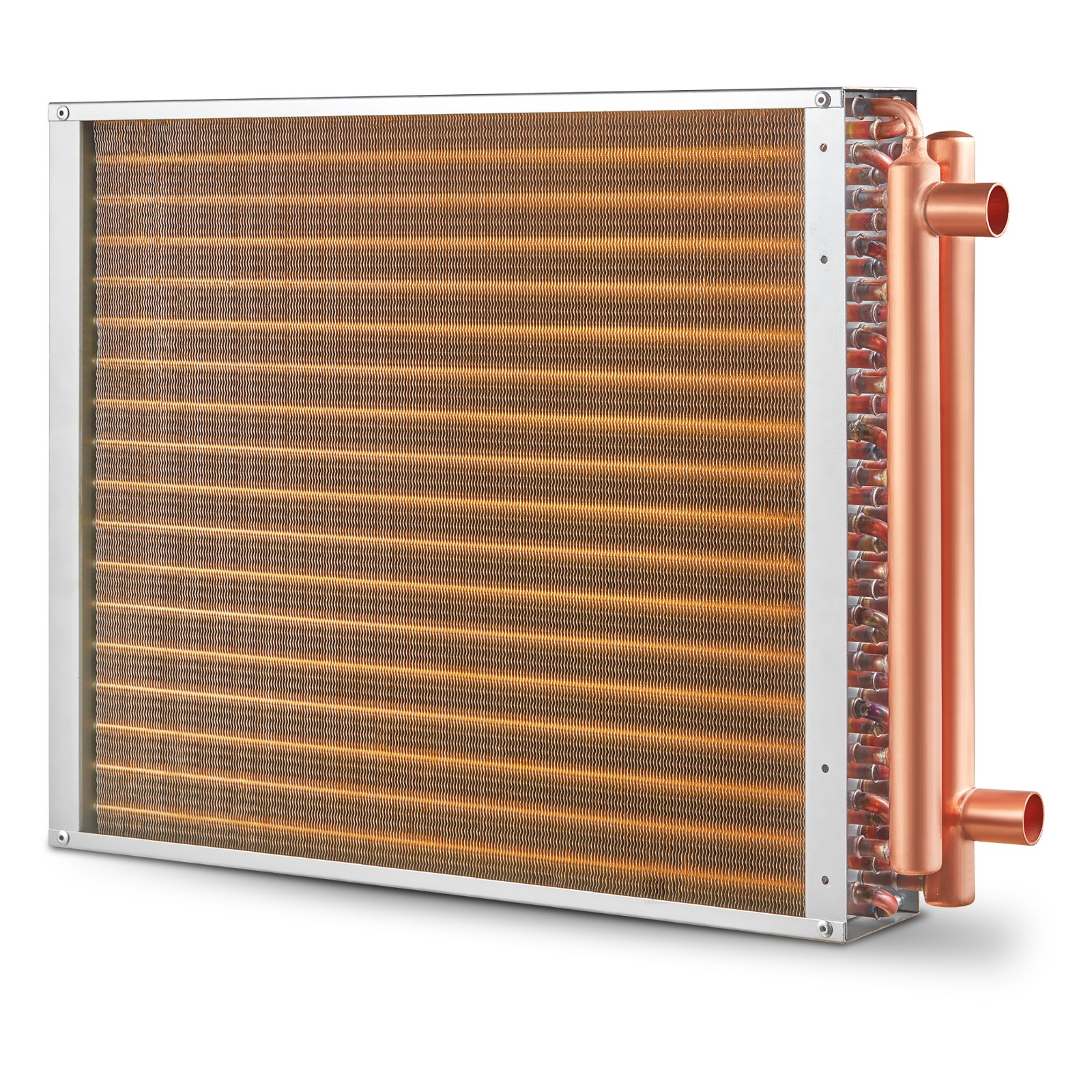VEVOR 18"x 20"/45.7 x 50.8 cm Heat Exchanger Water to Air 3-Row 3/8"/ 1 cm Copper Ports 242 Fins