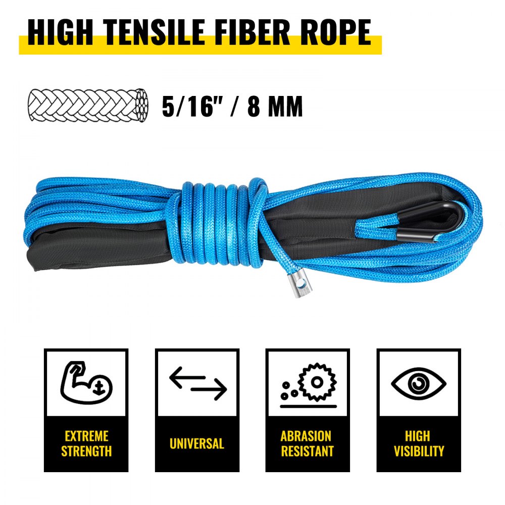 VEVOR Winch Rope Synthetic Cable 5/16"x50' 8000 LBS Capacity ATV Recovery BLUE