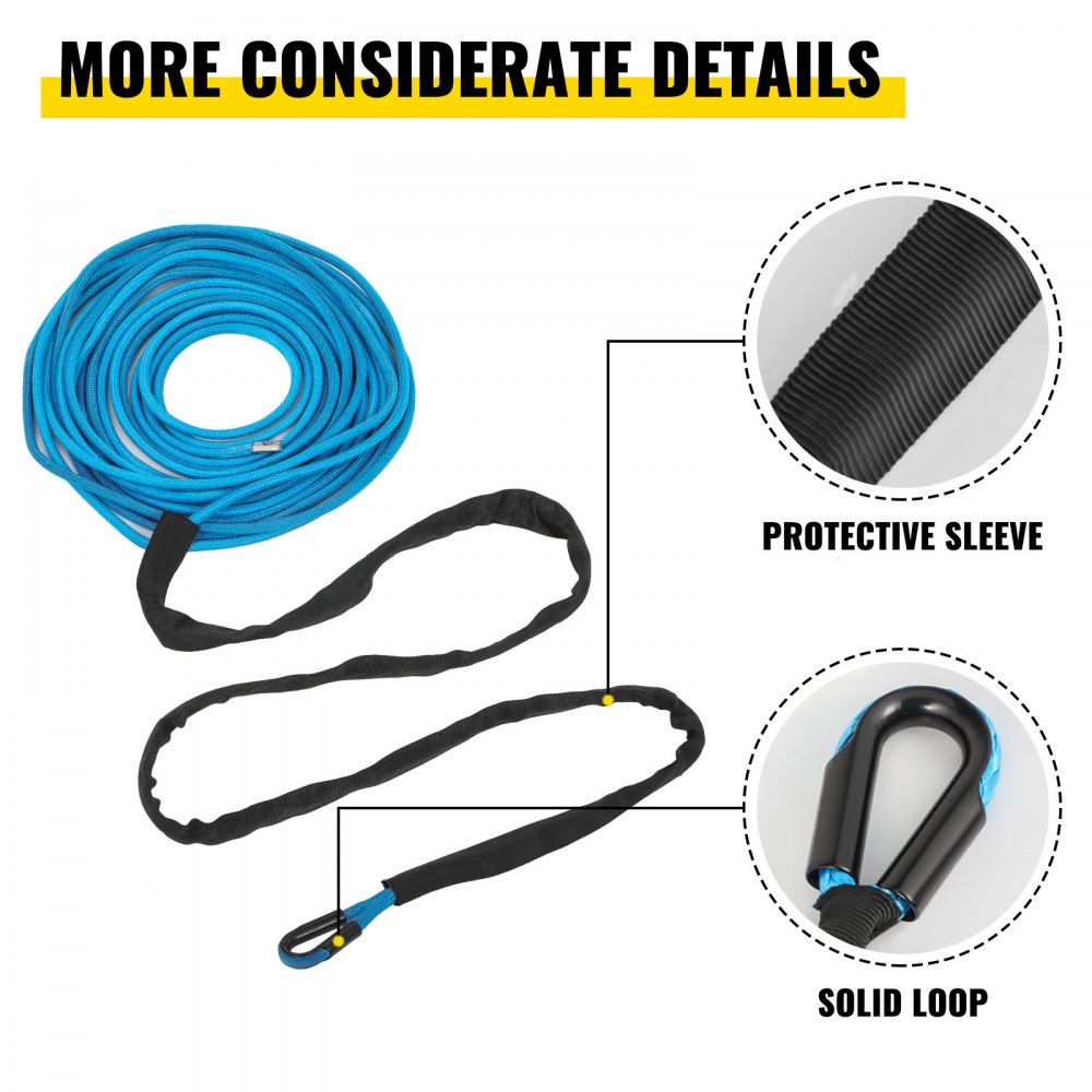 VEVOR Winch Rope Synthetic Cable 5/16"x50' 8000 LBS Capacity ATV Recovery BLUE