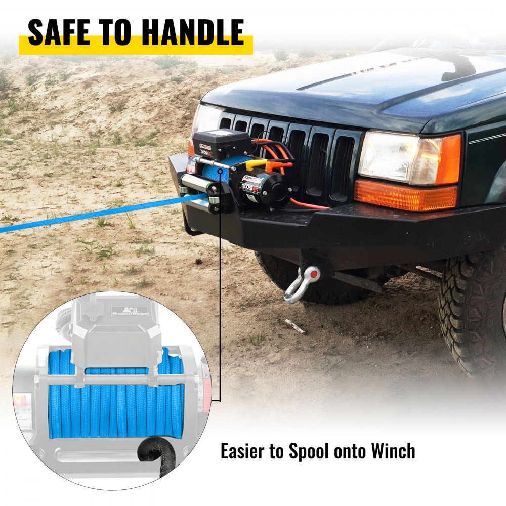 VEVOR Winch Rope Synthetic Cable 5/16"x50' 8000 LBS Capacity ATV Recovery BLUE
