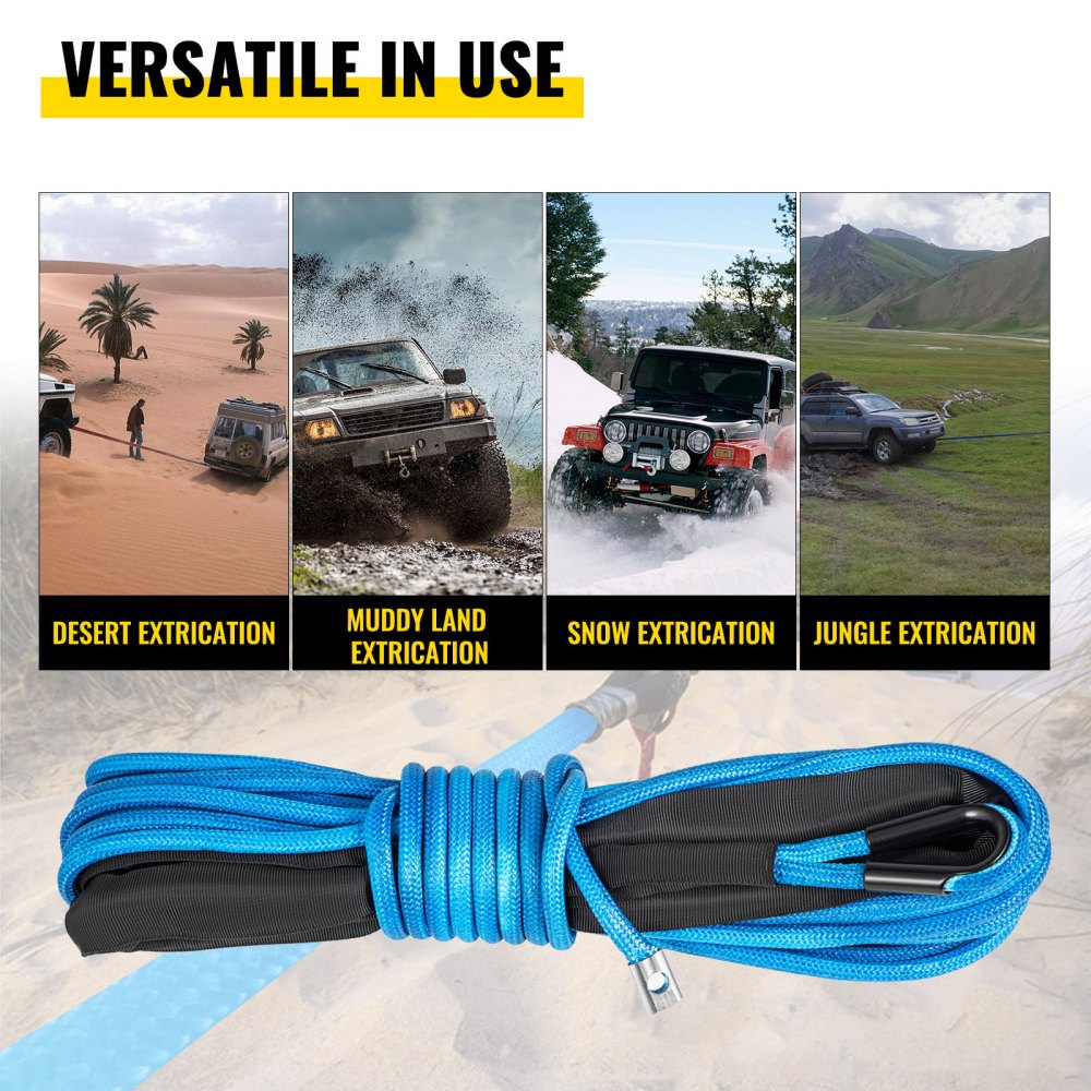 VEVOR Winch Rope Synthetic Cable 5/16"x50' 8000 LBS Capacity ATV Recovery BLUE