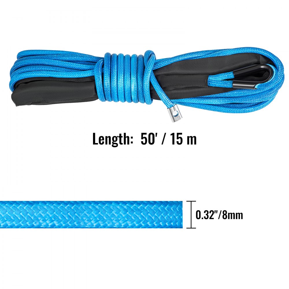 VEVOR Winch Rope Synthetic Cable 5/16"x50' 8000 LBS Capacity ATV Recovery BLUE
