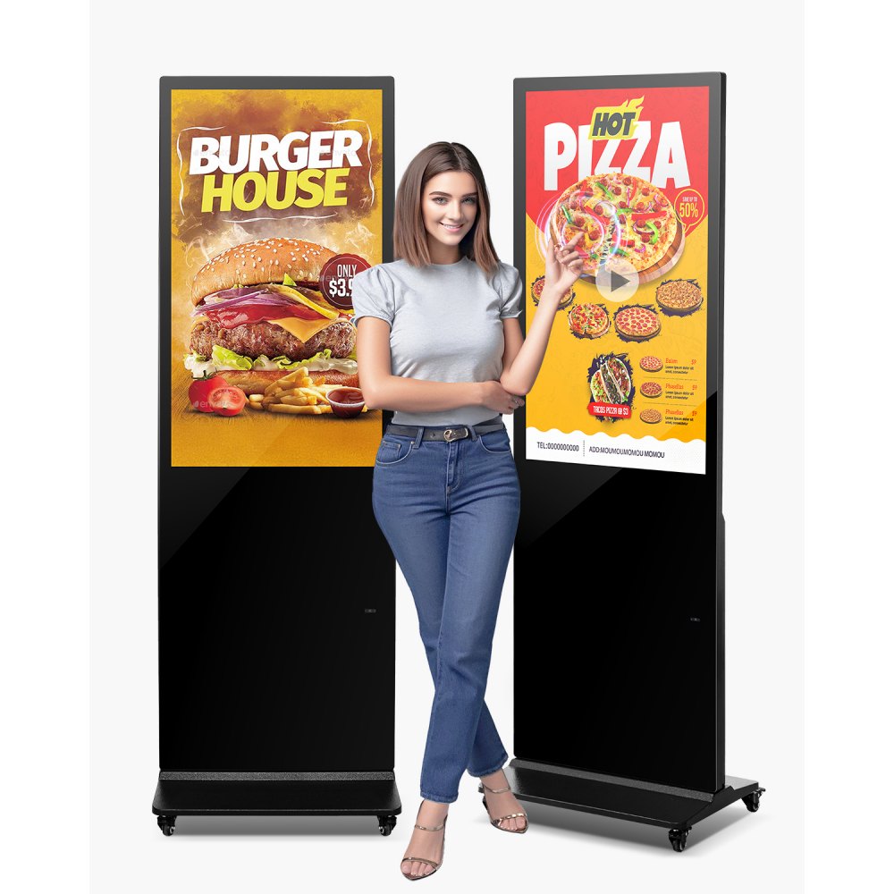 VEVOR 43 Inch Digital Signage Display, Touchscreen Digital Kiosk, Indoor Floor Standing Kiosk Display, 2K UHD LCD Screen, 2GB RAM & 32GB ROM, with WiFi HDMI/USB Input, Commercial Advertising Display