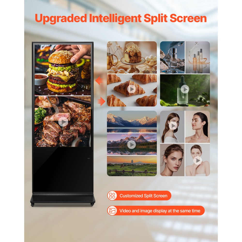 VEVOR 55 Inch Digital Signage Display, Touchscreen Digital Kiosk, Indoor Floor Standing Kiosk Display, 4K UHD LCD Screen, 2GB RAM & 32GB ROM, with WiFi HDMI/USB Input, Commercial Advertising Display