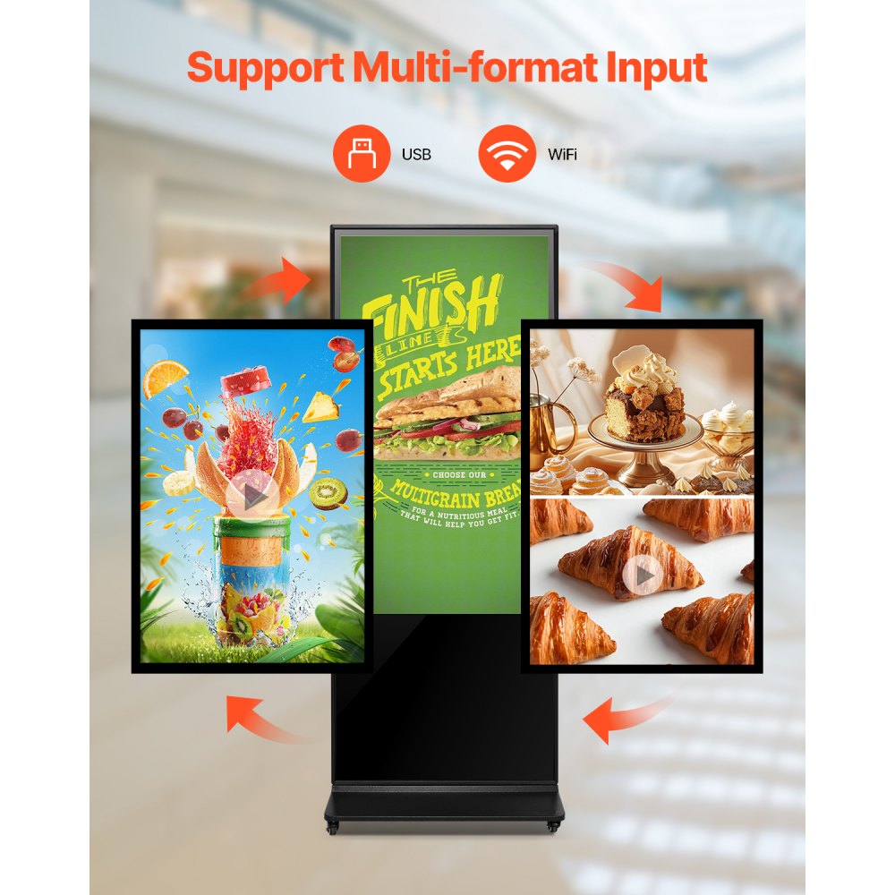 VEVOR 55 Inch Digital Signage Display, Touchscreen Digital Kiosk, Indoor Floor Standing Kiosk Display, 4K UHD LCD Screen, 2GB RAM & 32GB ROM, with WiFi HDMI/USB Input, Commercial Advertising Display
