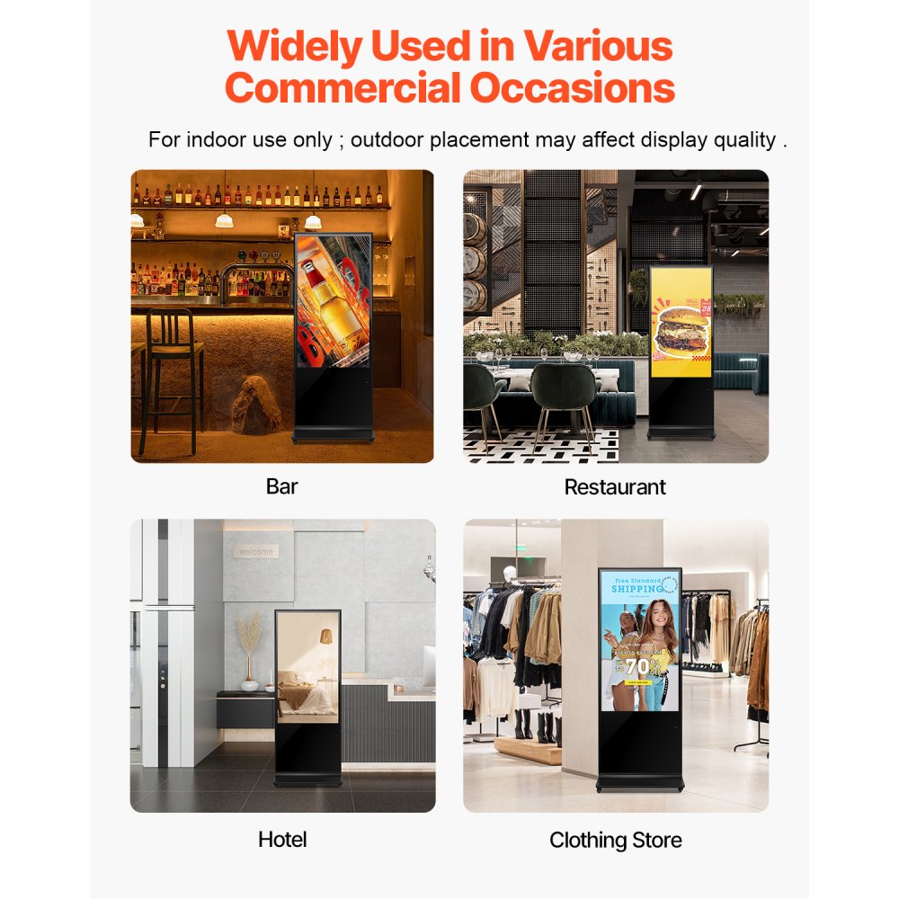VEVOR 55 Inch Digital Signage Display, Touchscreen Digital Kiosk, Indoor Floor Standing Kiosk Display, 4K UHD LCD Screen, 2GB RAM & 32GB ROM, with WiFi HDMI/USB Input, Commercial Advertising Display