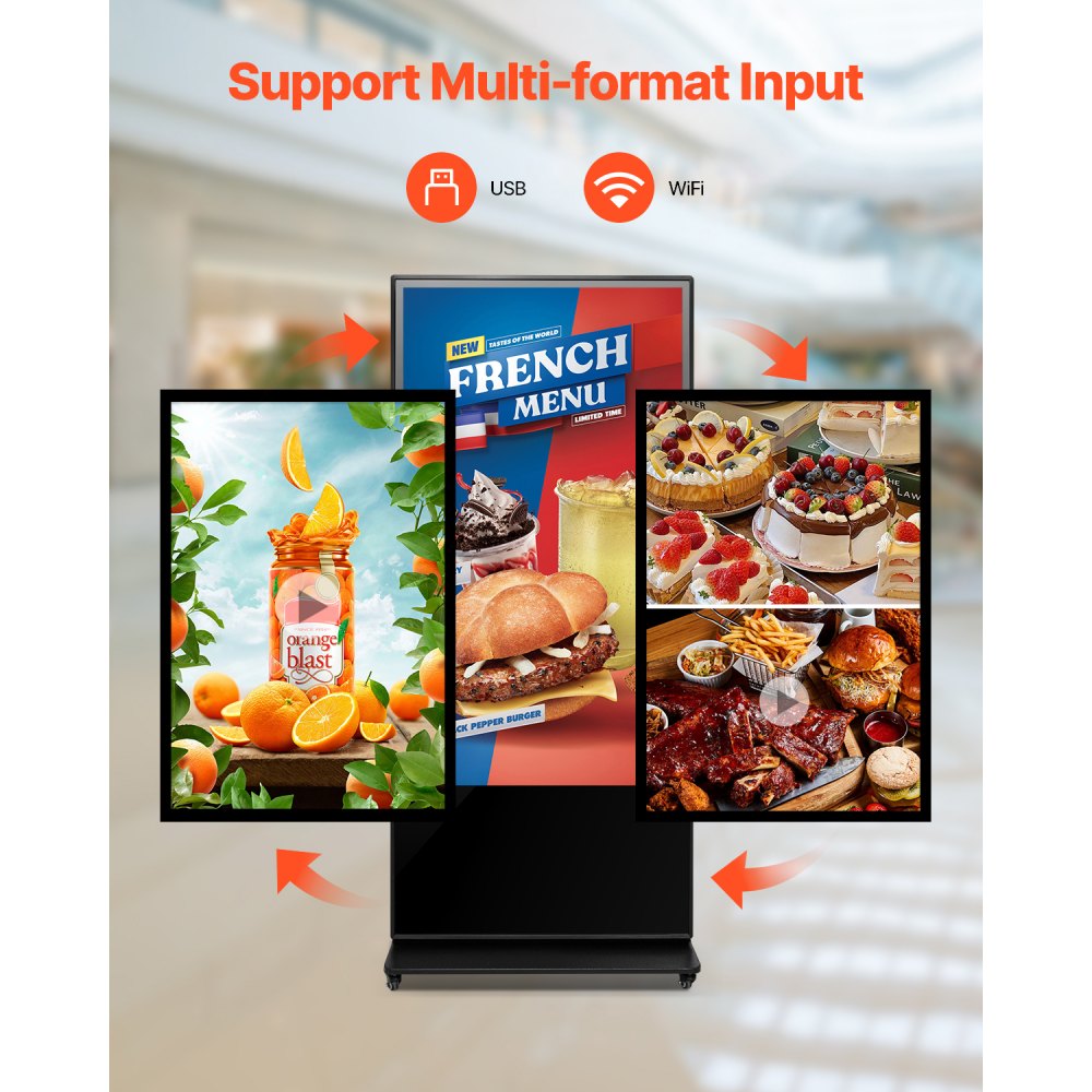 VEVOR 65 Inch Digital Signage Display, Touchscreen Digital Kiosk, Indoor Floor Standing Kiosk Display, 4K UHD LCD Screen, 2GB RAM & 32GB ROM, with WiFi HDMI/USB Input, Commercial Advertising Display
