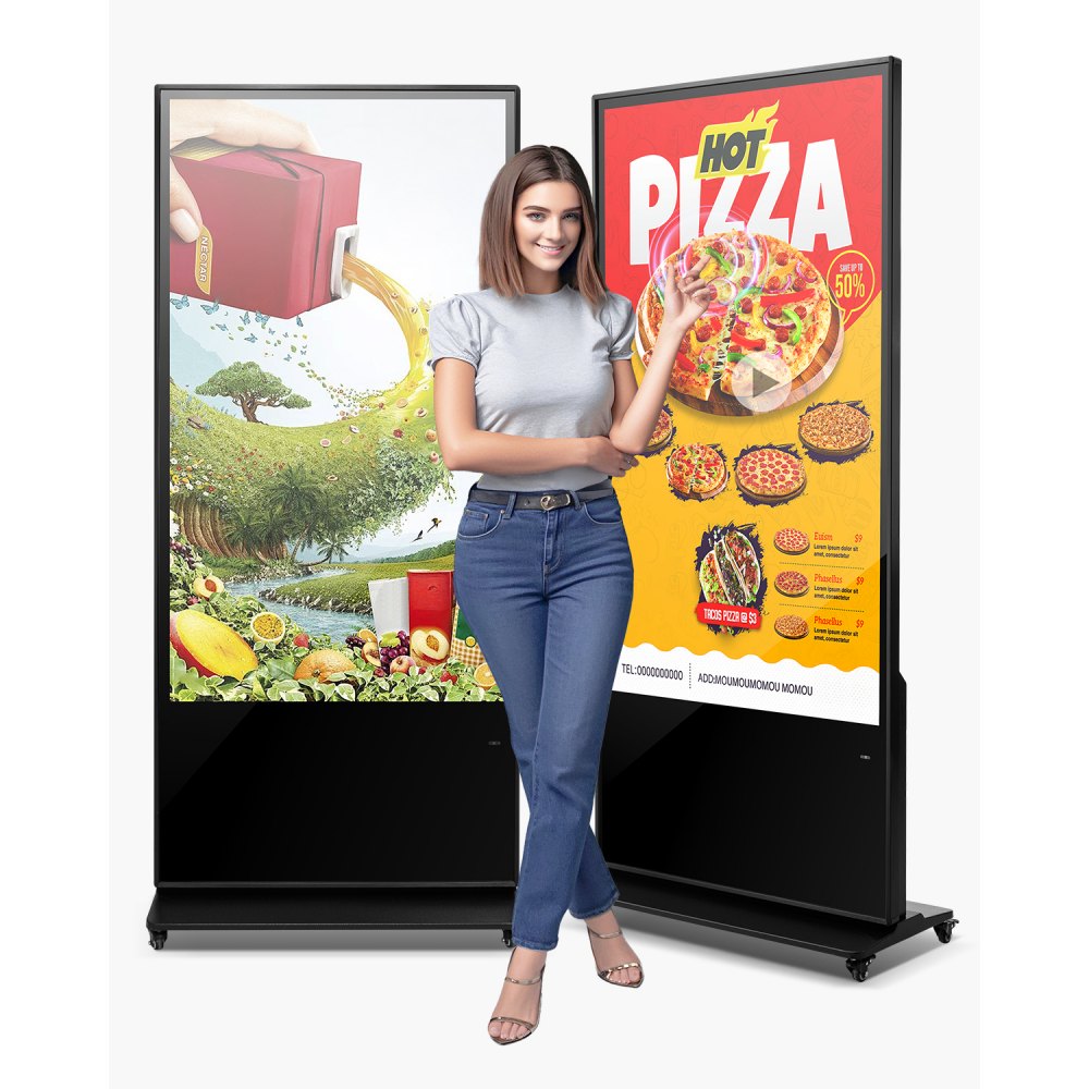 VEVOR 65 Inch Digital Signage Display, Touchscreen Digital Kiosk, Indoor Floor Standing Kiosk Display, 4K UHD LCD Screen, 2GB RAM & 32GB ROM, with WiFi HDMI/USB Input, Commercial Advertising Display