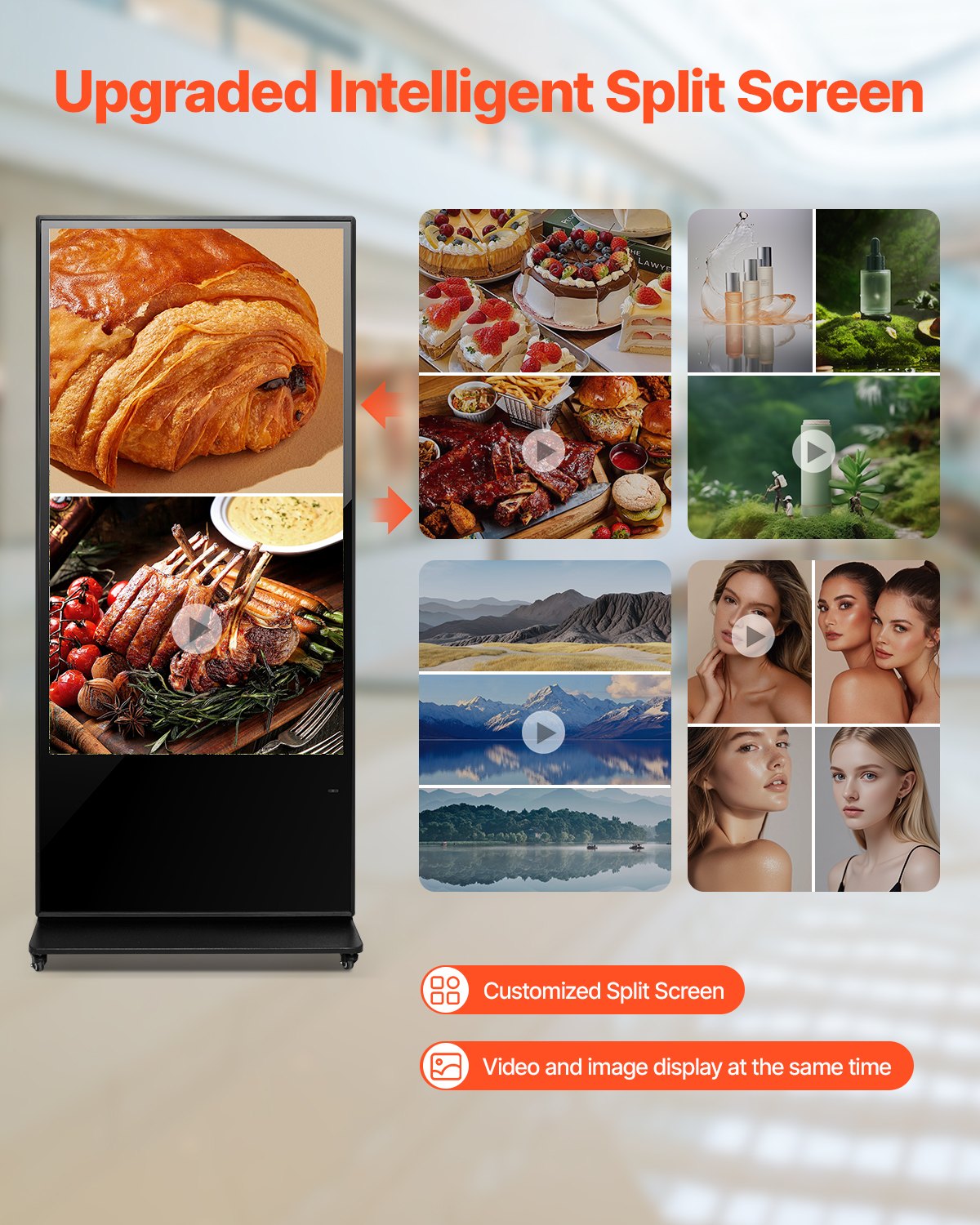 VEVOR 65 Inch Digital Signage Display, Touchscreen Digital Kiosk, Indoor Floor Standing Kiosk Display, 4K UHD LCD Screen, 2GB RAM & 32GB ROM, with WiFi HDMI/USB Input, Commercial Advertising Display