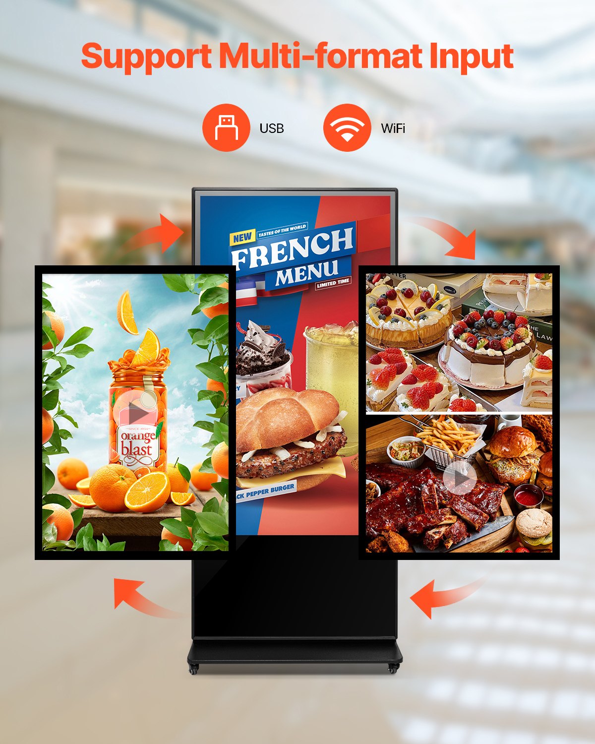 VEVOR 65 Inch Digital Signage Display, Touchscreen Digital Kiosk, Indoor Floor Standing Kiosk Display, 4K UHD LCD Screen, 2GB RAM & 32GB ROM, with WiFi HDMI/USB Input, Commercial Advertising Display
