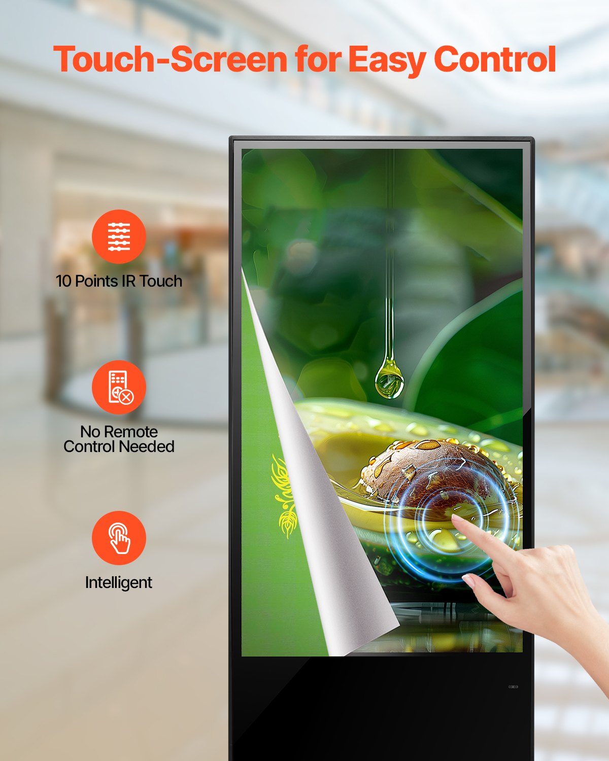 VEVOR 65 Inch Digital Signage Display, Touchscreen Digital Kiosk, Indoor Floor Standing Kiosk Display, 4K UHD LCD Screen, 2GB RAM & 32GB ROM, with WiFi HDMI/USB Input, Commercial Advertising Display