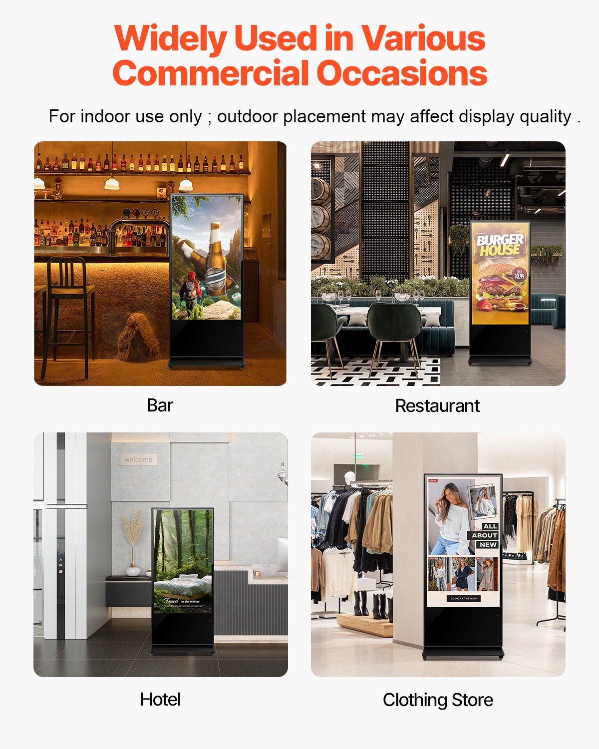 VEVOR 65 Inch Digital Signage Display, Touchscreen Digital Kiosk, Indoor Floor Standing Kiosk Display, 4K UHD LCD Screen, 2GB RAM & 32GB ROM, with WiFi HDMI/USB Input, Commercial Advertising Display