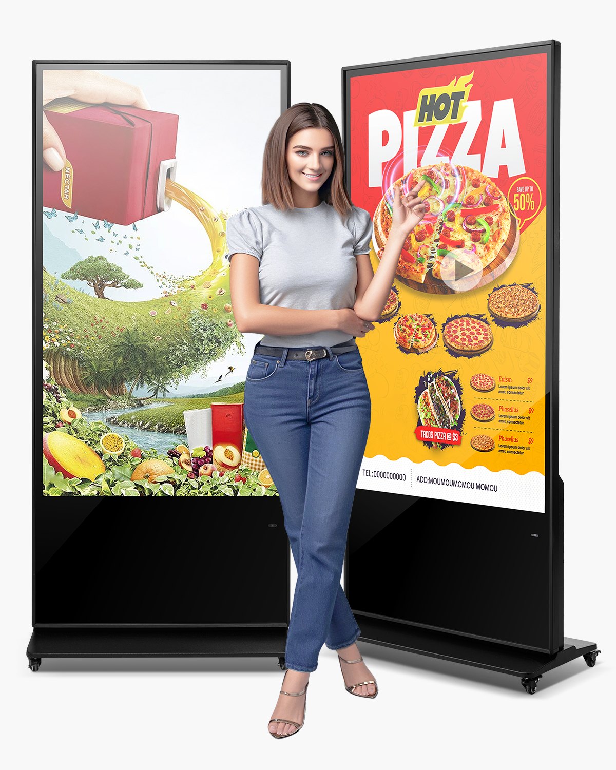 VEVOR 65 Inch Digital Signage Display, Touchscreen Digital Kiosk, Indoor Floor Standing Kiosk Display, 4K UHD LCD Screen, 2GB RAM & 32GB ROM, with WiFi HDMI/USB Input, Commercial Advertising Display