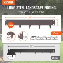 Borda de paisagem de aço VEVOR, bordas de jardim de aço de 5 unidades, tiras de 39" C x 3" H, borda de borda de martelo, borda de paisagem de metal dobrável para quintal, jardim, altura de espiga de 3,15", marrom rústico