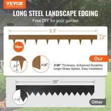 VEVOR Steel Landscape Edging, 10-pack Steel Garden Edging Borders, 39.6" L x 2" H Strips, Hammer-in Edging Border, Bendable Metal Landscape Edging for Yard, Garden, 2.5" Spike Height, Rustic Brown