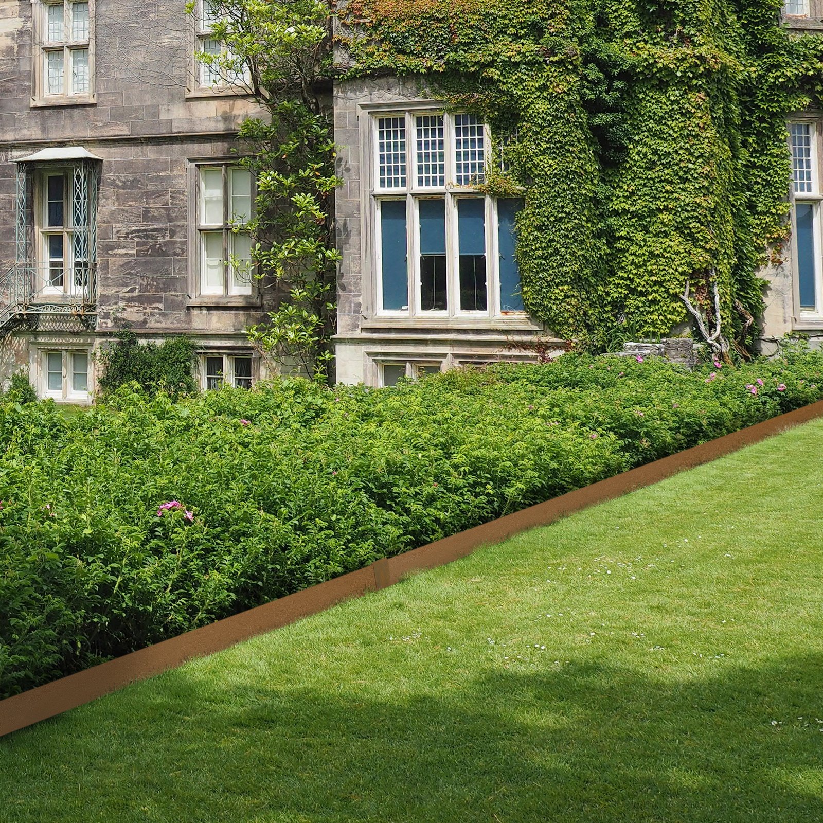 VEVOR Steel Landscape Edging, 10-pack Steel Garden Edging Borders, 39.6" L x 2" H Strips, Hammer-in Edging Border, Bendable Metal Landscape Edging for Yard, Garden, 2.5" Spike Height, Rustic Brown