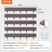VEVOR-landskabskanter i stål, 5-pak stål-havekanter, 39" L x 4" H-strimler, indsmurt kantkant, bøjelig metallandskabskant til gårdhave, have, 3,15" spidshøjde, rustik brun