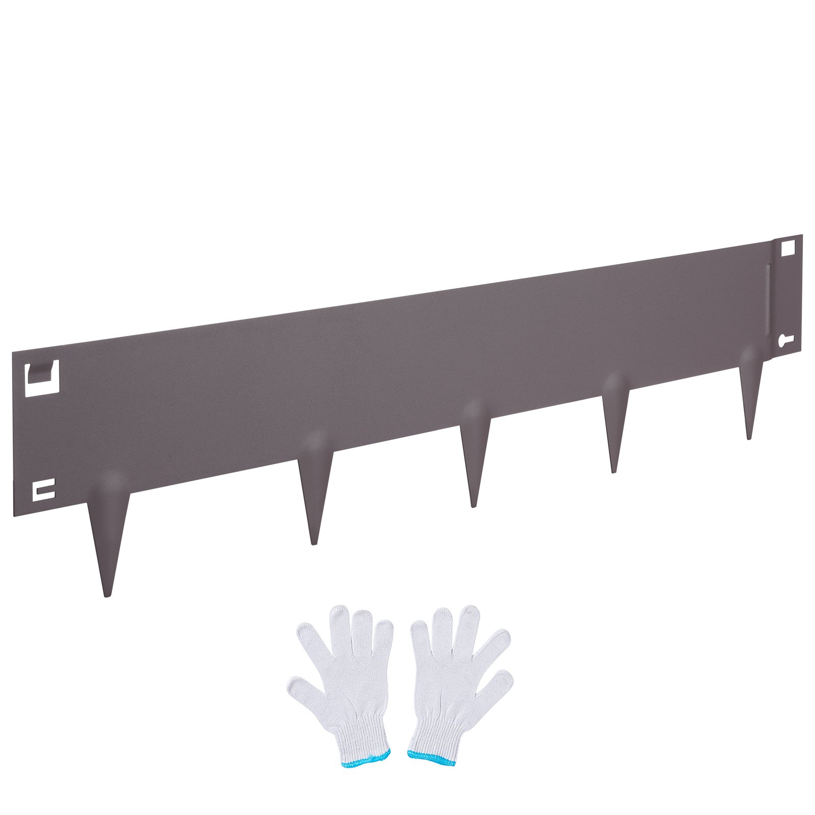 VEVOR steel landscape edging with spikes and white gloves included.