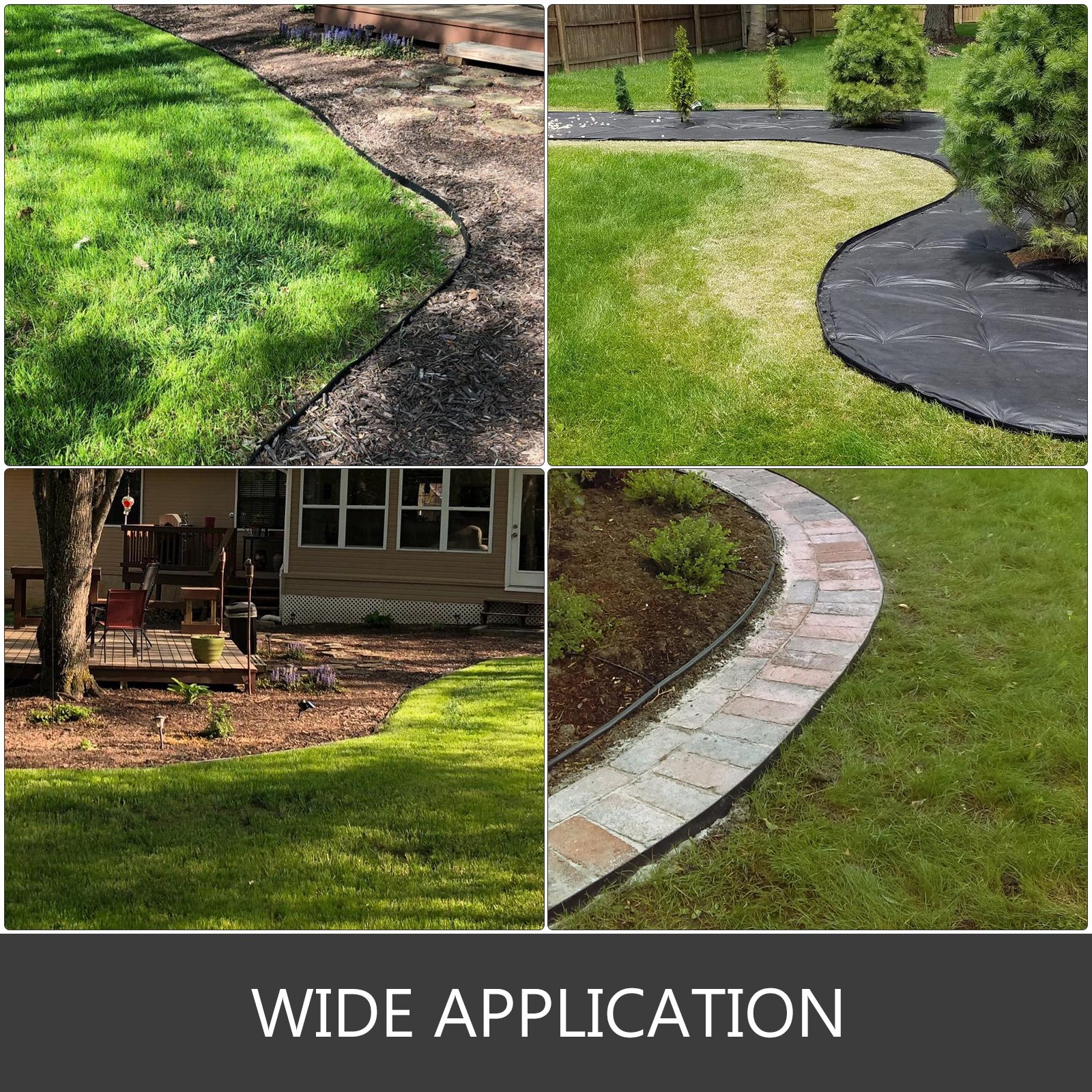 VEVOR steel landscape edging showcasing varied garden and lawn applications.